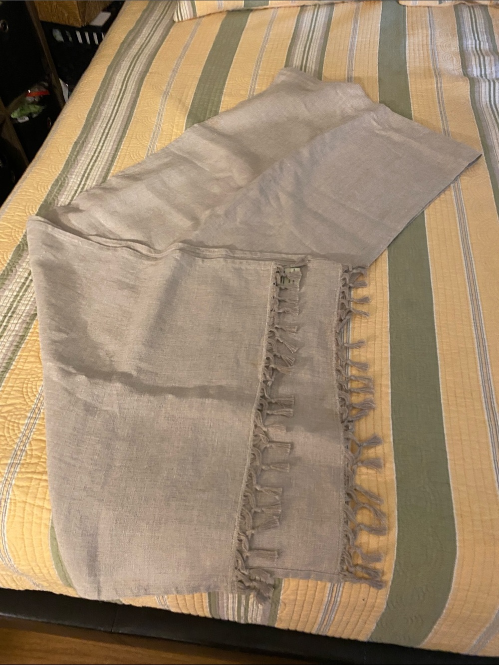 Pottery Barn Soft Gray Linen Fringe Table Runner